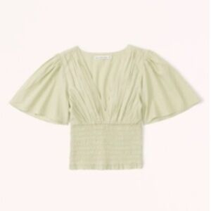 Abercrombie Flutter Sleeve Smocked Waist Top | Lime | M